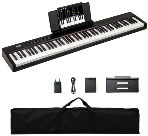 COSTWAY Digitalt Piano 88 Tangenter, MIDI Keyboard med Sustain-pedal, Musikstativ och Bärväska, Bärbart Elektriskt Piano för Nybörjare Barn Vuxna Svart