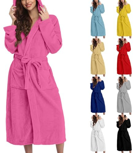 Peignoir chaud et douillet pour femme - En coton éponge épais - Avec capuche - Peignoir de bain moelleux - En polaire - Grande taille - Peignoir de bain en flanelle - Pour l'hiver, rouge, M