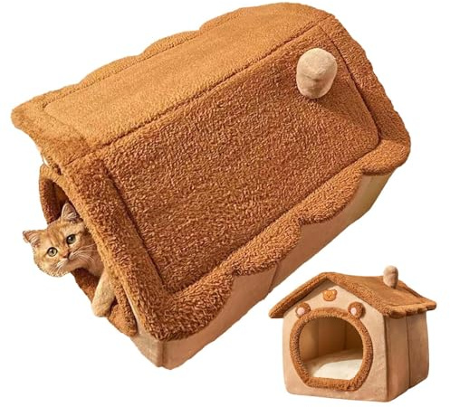 Casa para gatos, cama de felpa cálida de invierno, cueva cerrada suave para mascotas, conejo, animales pequeños, sala de estar, perro, balcón, dormitorio, gato