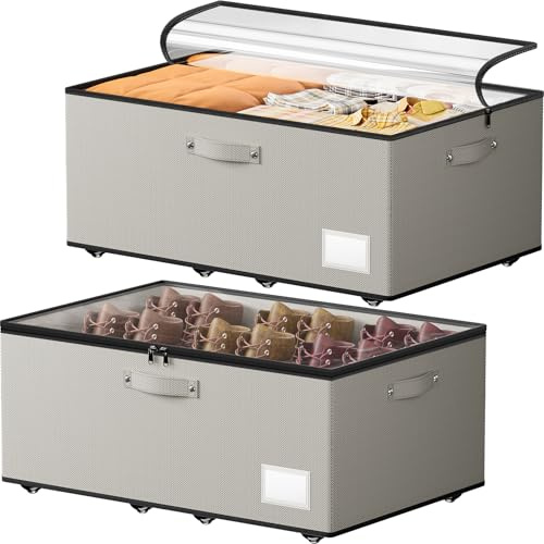 Mavivegue 2er Set Unterbettkommode mit 360° Rollen, Vliesstoff, Grau