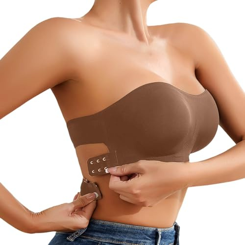 Sujetador sin aros para mujer, cómodo sujetador suave, sin costuras, bustier acolchado, algodón, transpirable, tallas grandes, uso diario, tirantes anchos, almohadillas extraíbles Bralette A11, marrón