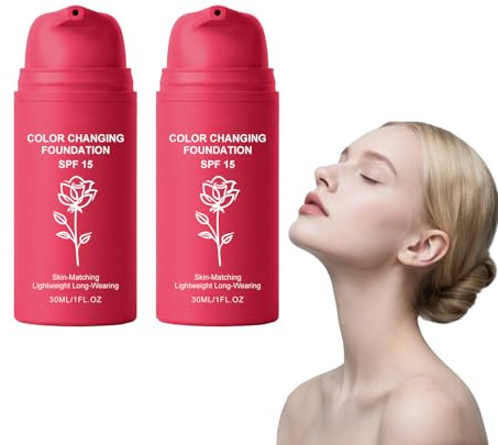 Color Changing Foundation SPF 15 – Skin-Tone Adapting Liquid Foundation med SPF 15 – Luminous Color Adjusting Teint, fina linjer, matchande flytande grund för alla hudtyper, smidig (2 st)