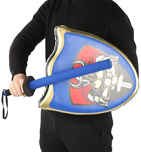 HUSHUI Bouclier de Chevalier Taekwondo pour Enfants, Léger, Sûr, Amusant, Accessoires de Costume pour le Jeu et L'imagination, 44x38cm, PU (Ensemble bleu)