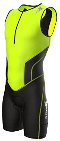 Sparx Men`s Triathlon Suit Tri Race Skinsuit Bike-Swim-Run 3 Pockets Italian Fabric (Neon Green, Large)