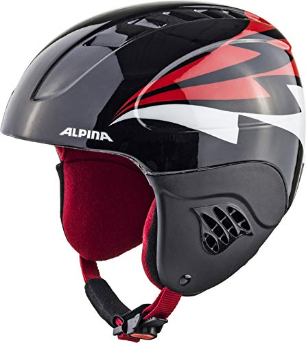 Alpina Carar - Sicherer, Bruchfester und Individuell Anpassbarer Skihelm für Kinder, Black-Red, 48-52 cm