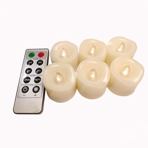 Erosway Velas LED, velas eléctricas realistas parpadeantes con pilas, 300 horas de funcionamiento sin interrupción con temporizador de 2/4/6/8 horas y control remoto, 6 velas(blanco)