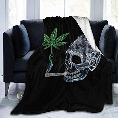 Marijuana Pot Leaf Weed Skull Smoking Fleece Blanket Throw Lightweight Blanket Super Soft Cozy Bed Warm Blanket for Living Room/Bedroom All Season (Color1, 60 × 50)