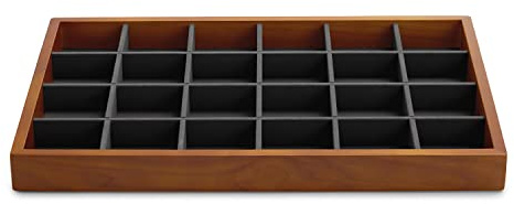 Oirlv 24 Celosía,Bandeja Para Joyas De Madera, | Bandeja Para Joyas,Cajón Para Joyas,Caja De Almacenamiento De Microfibra,Vitrina,Soporte Para Anillos(Gris)
