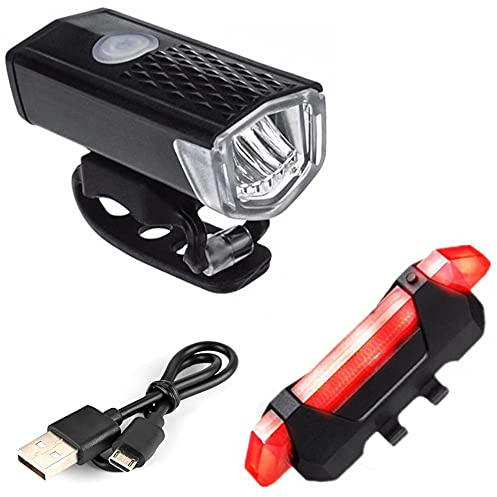 JacobsParts Bike Light Set USB Rechargeable LED Front Headlight Back Rear Taillight Lamp Bicycle Road Mountain Cycling