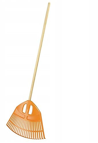 Gartenrechen Rechen Fächerbesen Holzstiel Laubbesen Harke 182cm Landschaftsbesen Laubrechen Laubfeger (Orange)