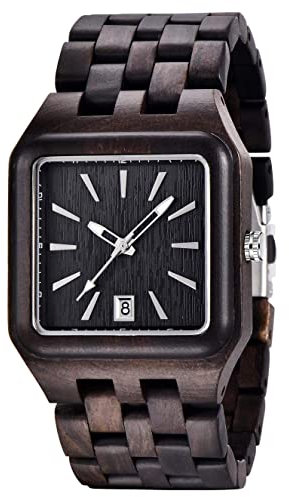 Tiong Herren Digitalwaage Holzuhr, Quarzuhr, Leuchtzeiger Freizeit Sportuhr Schwarz…