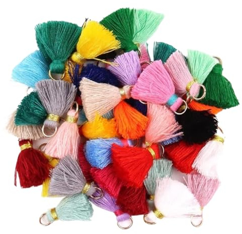 Glands Colorés Mini Glands Pendentifs, 50 Pièces 2cm Couleur Glands DIY Décoratifs Pendentif Pompons Tassel en Coton pour Arts Crafts Sac à Main Fabrication de Bijoux Bricolage Décoration Accessories