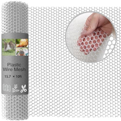 Chicken Wire Mesh Roll,0.4m(H) x 3m(L) White Plastic Wire Mesh Fencing Poultry Barrier Fencing for Garden Netting,Construction Netting,Chicken,Rabbit,Poultry Habitat Supplies