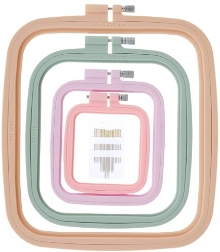 4 Pcs Rectangle Square Embroidery Hoops Set - Plastic Cross Stitch Frames with 16 Sewing Needles, Handy DIY Sewing Tool for Art Craft Hand Embroidery & Cross Stitch Projects