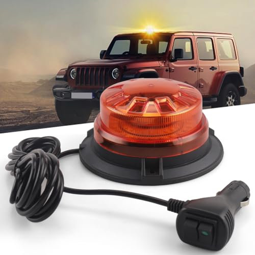 BIHEE Gyrophare Orange LED Magnétique 12V/24V avec 8 modes de Flash 2,8 Meters-Cable Lampe d'avertissement pour Roulotte, Chariot élévateur, Tracteur, Véhicule de Voiture