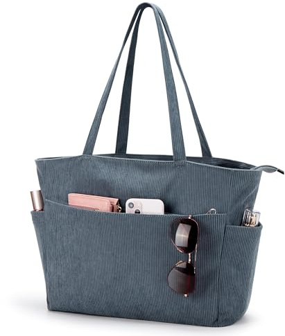 Corduroy Tote Bag School Bag Handbags for Women With Zipper & Multi-Pocket | Large Bags for Women For Work, College, Shopping or Travel, Ideal Gifts for Women