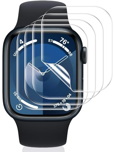 Vauki 4 Pièces Protection Écran pour Apple Watch Series 9/8/7 41mm Verre Trempé,Anti-Rayures HD Transparent Sans Bulles Silicone Ultra-Mince TPU Souple Film Protecteur Installation Facile