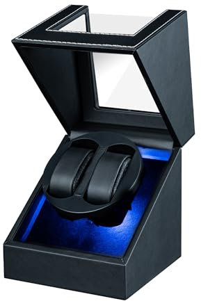 Tolesum Watch Winder con Luce LED, 2 Orologi Scatola Carica Orologio, Ricarica Type C Carica Orologio、Automaticiper,Doppia Scatola del Tempo per Orologi in PU Rotante - Nero
