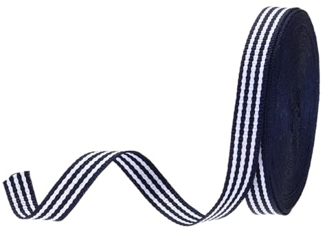 PATIKIL Cinta de Grosgrain Rayada Azul Marino y Blanco 3/8, 10 Yardas, Tela de Poliéster, Cinta Artesanal con Diseño Doble Cara para Moños, Empaque de Regalos DIY, Decoraciones Navideñas