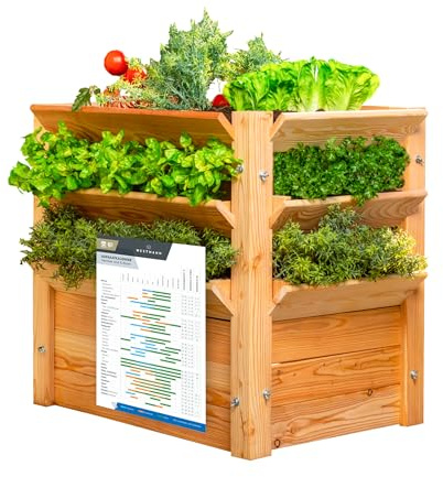 WESTMANN Premium Hochbeet aus Lärchenholz mit Aussaatkalender| Natur | 66x91x73 cm | Kräuterbeet | Holzhochbeet zum Bepflanzen von Gemüse & Kräutern