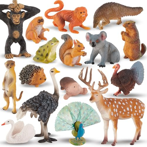 TOEY PLAY 16PCS Animali della Foresta, Figurine di Creature del Bosco, Realistiche zoo Selvatico Animali Giocattolo con Cervo Scoiattolo Coniglio, Giocattoli Educativi per Bambini 3 4 5