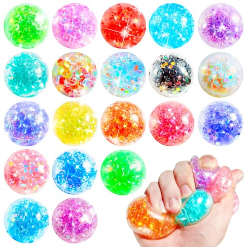 HOUT Lot de 20 balles anti-stress souples pour cadeaux d'anniversaire pour enfants : balles anti-stress en plastique pour cadeaux d'anniversaire - Balles anti-stress pour enfants et adultes - Petits