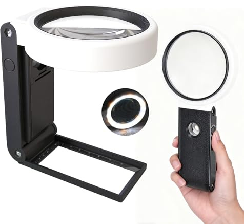 Lente d'ingrandimento con Luce e supporto,Pieghevole Lente di Ingrandimento per Lettura 6X/25X Dotata di Illuminazione Ausiliaria a 30 LED per Hobby,Gioielli,Attività Artigianali Banco da Lavoro