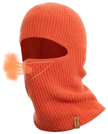ACUSHLA 100% Merino Wool Balaclava, Thermal Winter Ski Mask Unisex, Orange