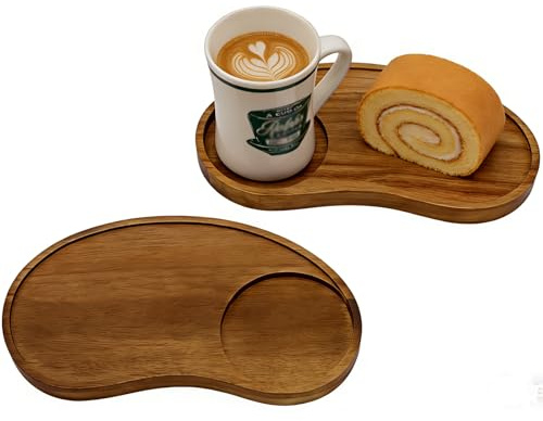 Small Wooden Serving Tray Platters, Set of 2 Wood Tray Drink Trays for Coffee Tea Table Dessert Wood Serving Platter Oval Food Serving Board