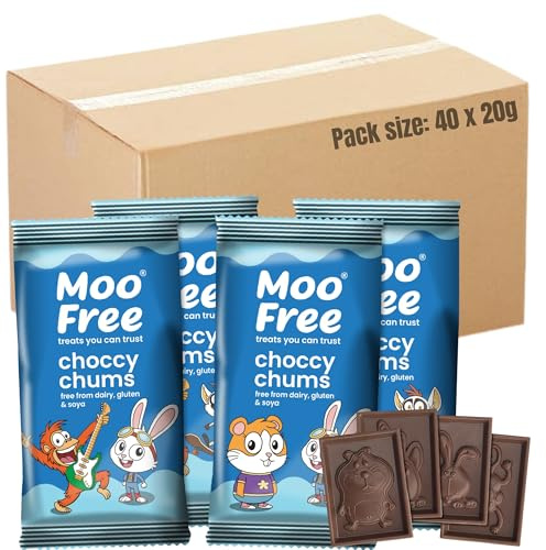 Moo Free Choccy Chum Surprise Bulk Buy 40x20g Vegan Chocolate Bars – Dairy Free, Gluten Free, Soya Free Milk Chocolate – Individually Wrapped Kids Party Bag & Easter Hunt Treats