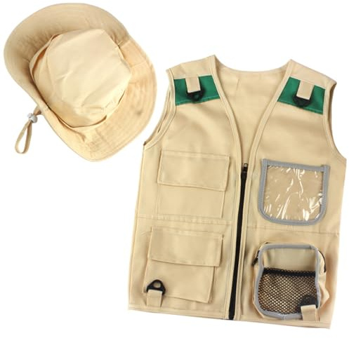 Genérico Abrigo para niños paleontólogo con sombrero cargo disfraz aventura excavación fósiles juego rol creativo (Khaki, 3-7 Years)