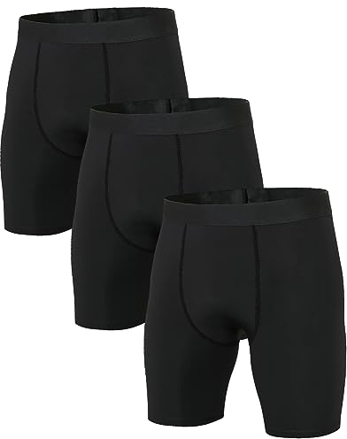 Niksa 3er Pack Herren Kompressionsshorts,Schnelltrocknendes Baselayer Unterhose Tights Kurz hochwertig Schwarz XL
