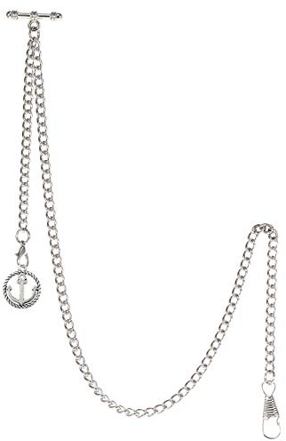 TREEWETO Albert - Reloj de bolsillo con cadena para hombre, 2 ganchos, diseño de ancla antigua, color plateado