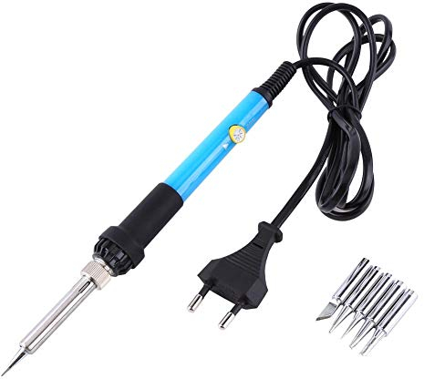 Kit Saldatore a Stagno Professionale a Temperatura Regolabile 60W 220V, Saldatore Elettrico Stagno precisione, Saldatura Elettrica con 5 Punte di Saldatura, Riparazione i Telefoni,Componenti PC ecc.