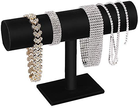 tooloflife Samt-Leder-Schmuckständer für Schmuck, schwebende T-Stange für Armband, Kette, Uhr, Halskette, Ständer, Organizer, Samt, Schwarz