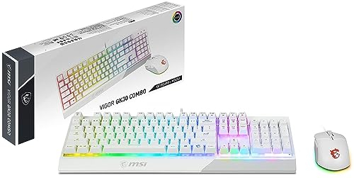 MSI Vigor GK30 Combo White, tastiera da gioco RGB GK30 a 6 zone e mouse da gioco GM11, idrorepellente e resistente agli spruzzi, 5000 DPI