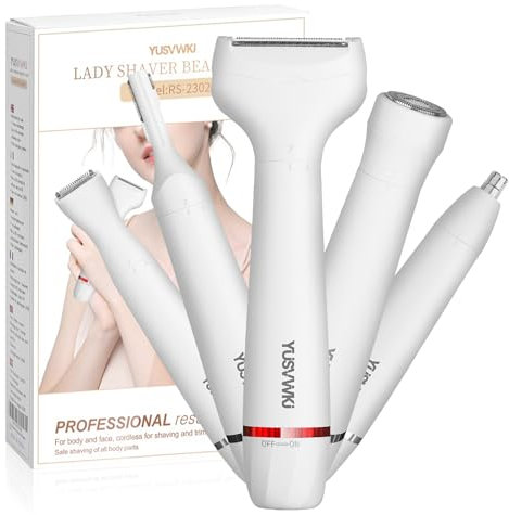 5 in 1 Lady Shavers for Women Facial Hair Remover for Women Bikini Trimmer Eyebrow Trimmer Electric Shaver for Face Eyebrow Lip Nose Legs Underarm Bikini Portable Waterproof Painless with USB Charging