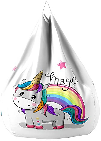 Treer Unicorno Fodera per Pouf a Sacco per Adulti Bambini, Stampato Copertura per Poltrona Sacco, Senza Imbottitura, Cerniera Pouf a Forma di Pera Bean Bag Cover (90x110cm,Piccolo Unicorno)