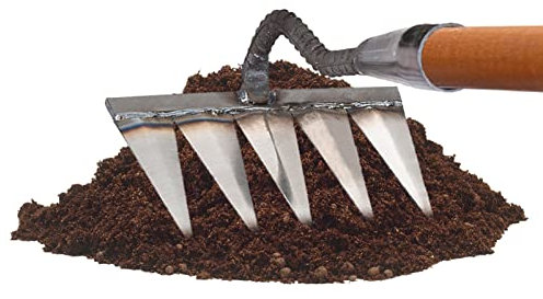 Mineatig Scarification | Jardin en Métal pour Le Jardinage | Râteau À Dents Lourdes en Métal,Déchaumage Désherbage avec Dents en Acier Au Carbone, 4/5/6/7 Dents Râteau