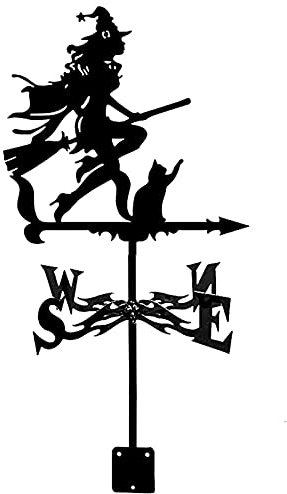 YEVENR Wetterhexe und Katze Form Gusseisen Bauernhof Szene Wetterfahne mit Anti-Rost-Beschichtung Windfahne Windrichtungsanzeiger für Garten Terrasse Yard Ornament