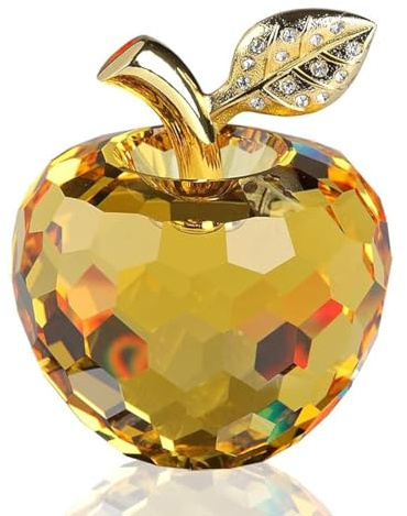 DOJOZ Pisapapeles de manzana de cristal, decoración artesanal, decoración de mesa, decoración del hogar (amarillo)