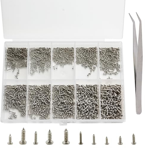 LWMLWM Juego de 1200 tornillos pequeños, mini tornillos autorroscantes, micro pequeños, de cabeza redonda, surtido de tornillos para gafas, relojes, teléfonos, cámaras, ordenadores portátiles,