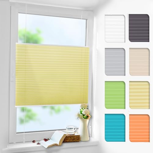 Plissee ohne Bohren Gelb 55x110cm Plissee Klemmfix Version Plisseerollo Sichtschutz und Sonnenschutz Blickdicht Easyfix lichtdurchlässig Rollo für Fenster & Tür