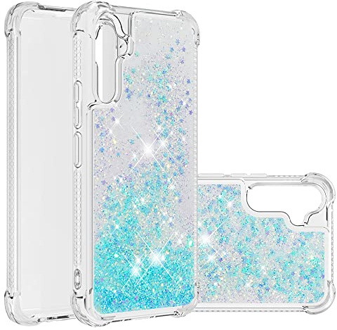 IMIRST Telefonfodral kompatibelt med Samsung A34 Bling flytande glitter silikonskal stötsäkert Kawaii airbag skyddande fodral för Samsung Galaxy A34. YBW Stjärna Blå