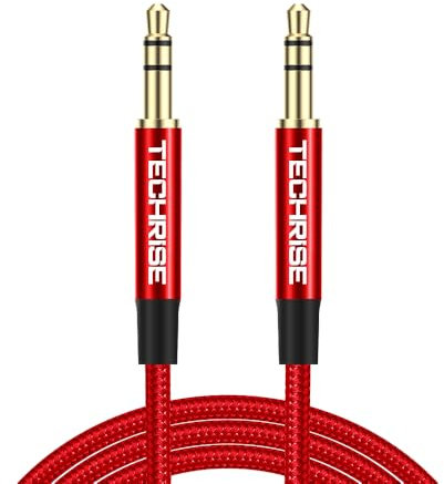 TechRise 3.5mm to 3.5mm Audio Cable, Aux Cable 1.5m,Headphone Cable, Nylon Braided Stereo Jack for Headphones, iPod, iPhone, iPad, Car, Soundbar, TV, PC, Speaker - Superior Sound TRS Cord (Red, 1.5M)