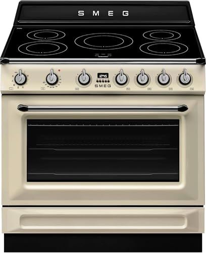 Smeg TR90IMP Cucina 90 Cm, Modello Victoria, Piano Cottura A Induzione, 5 Zone, Forno Elettrico Multifunzione, 115 Litri, Color Panna, Classe Energetica A
