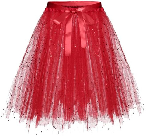 Jupe en tulle pour femme et adulte - Jupe tutu scintillante - Jupe bouffante des années 80 - Mini jupe de danse - Jupe tutu extensible - Jupe de ballet en tulle pour fête, ballet, danse