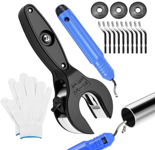 8-29 mm Trinquete Cortatubos PVC de Tubos con 3 Cuchillas de Repuesto Herramienta de Desbarbador Multicapa Guantes y Apto para Tubos de Corta Tubo Cobre Acero Inoxidable Acero Aluminio y PVC