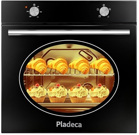 Pladeca Electric Oven 65L, Built in Oven 60cm Wide, Knob Control wtih 4 Functions 2200W, Easy-Clean Enamel, Interior Light, Plug and Play Oven 220-240V