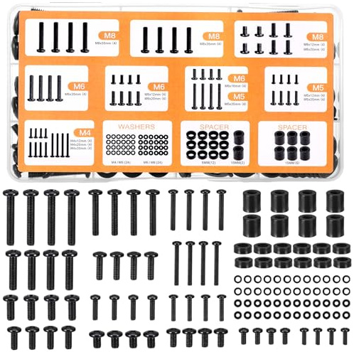 Huiguli 124 Pezzi Kit Viti Universali per TV, Set Viti VESA M4 M5 M6 M8 con Distanziali e Rondelle, Bulloni di Ricambio per Supporto a Parete o da Tavolo, Compatibile con TV – Nero